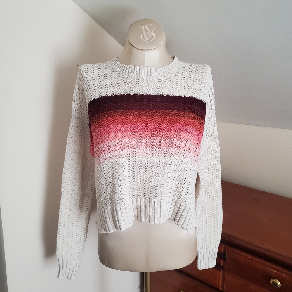 Cream Knit Sweater with Pink Ombre Stripe Aeropostale